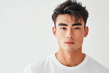 Fototapeta premium Cute Japanese male model, in his 20s, posing for a magazine cover.