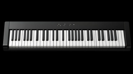 Fototapeta premium Black digital piano keyboard isolated on black background. Ideal for music lessons, online tutorials, or music-related websites
