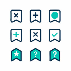 Collection of simple, user-friendly interface icons, featuring various actions like accept, reject, and question.