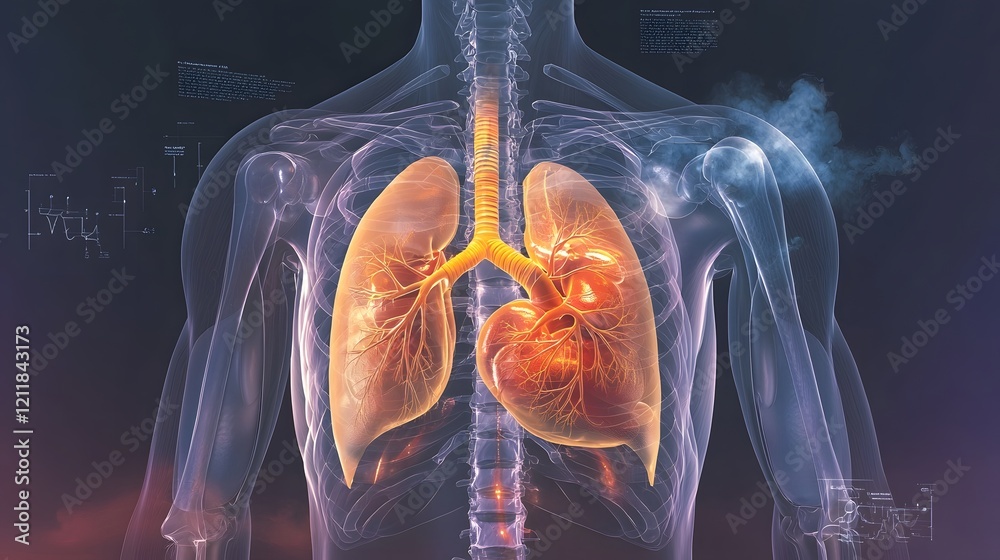 Poster detailed and anatomically accurate 3d rendering of the human heart and lungs enhanced with soft blue