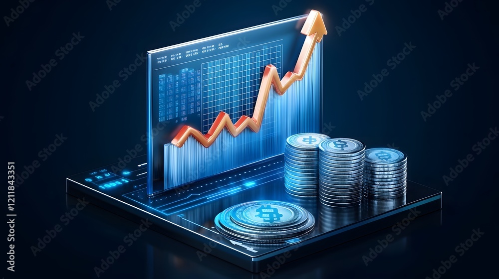 Aufkleber futuristic 3d finance growth chart with upward arrows and digital display representing investment mo