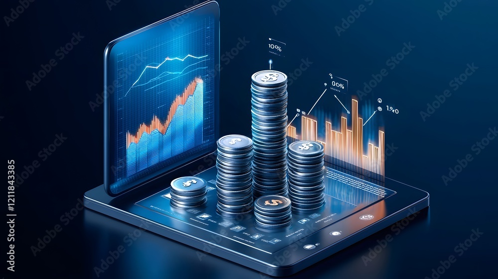 Aufkleber Dynamic 3D Investment Graph Showcasing Financial Growth and Business Strategies for Wealth Creation and Market Success  Ideal for Analyzing Trends Tracking Performance