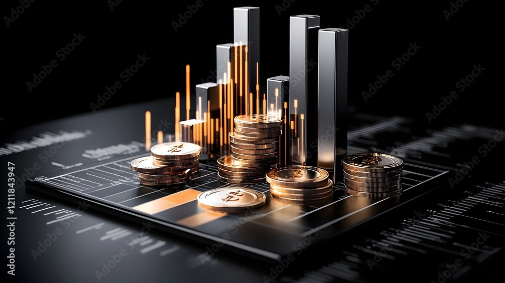 Aufkleber Dynamic 3D Financial Market Chart Showcasing Trade Analysis and Growth Strategies in Business and Economics  Visualizing Data Investment and Profit Analytics for Success