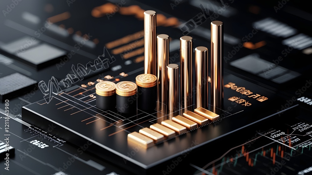 Poster dynamic 3d financial market chart visualizing currency exchange trade and growth strategies for succ