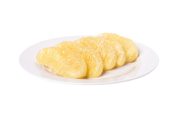 Pomelo grapefruit pulp on dish isolated
