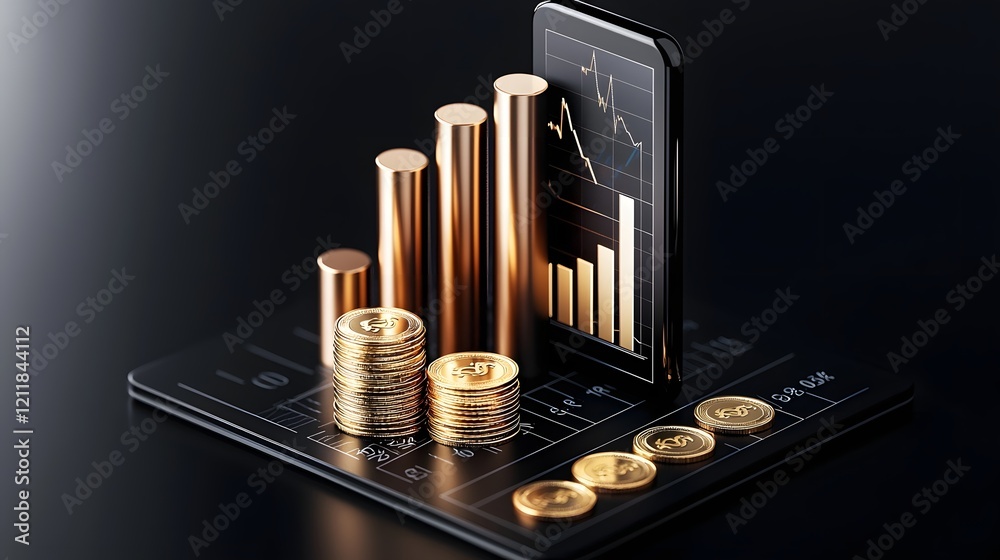 Poster shimmering fiscal insights 3d financial data visualization showcasing market trends investment strat
