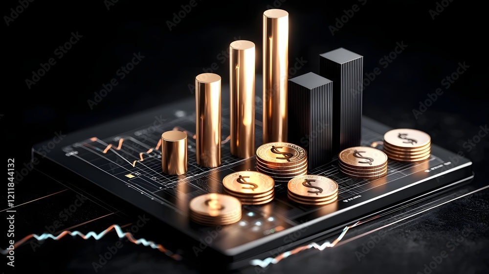 Aufkleber 3d financial growth charts graphs and diagrams featuring currency exchange trade and profit analysis