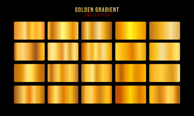 Golden gradients set. Metallic gold gradients. Elegant gold gradients collection.The texture of a smooth metal surface. A collection of gold metallic gradients. Vector illustration