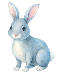 Obraz premium Adorable Blue Bunny: A charming illustration of a light blue bunny rabbit sitting peacefully, rendered in a delicate watercolor style.