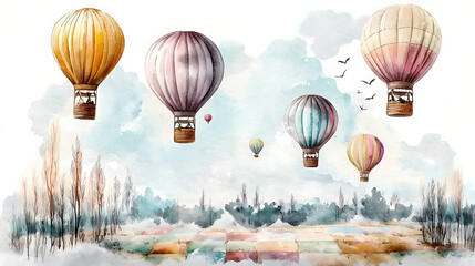Obraz premium A painting of colorful hot air balloons flying in the sky. generated using AI