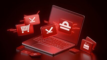 3D Digital Security Concept Highlighting Online Scam Phishing and Fraud Alerts with Danger Messages Spam Threats and Caution Symbols Emphasizing Cybersecurity Risks and Protection