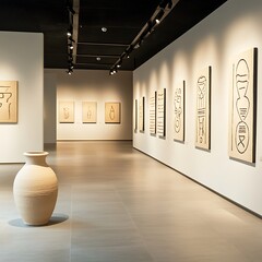 A captivating display of ancient pottery in a modern museum, showcasing the intricate designs and historical significance of handcrafted artifacts.