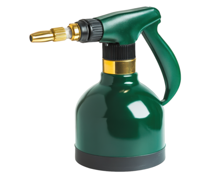 Garden sprayer with green handle and brass nozzle, ideal for watering plants and gardening tasks. Its ergonomic design ensures comfortable use while maintaining efficiency