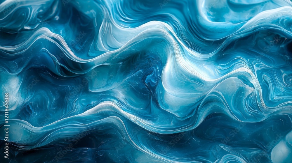 Poster Vibrant shades of blue swirl together to create a mesmerizing abstract water surface. The flowing movement captures the essence of tranquility and fluidity in an artistic display