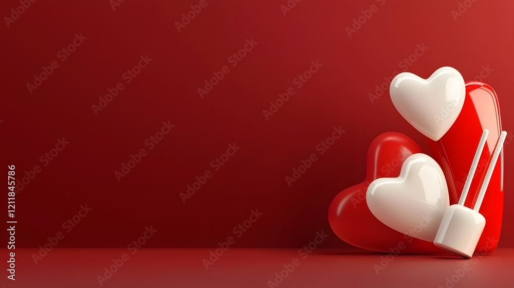 Aufkleber elegant valentines day banner featuring 3d hearts floating on a smooth pink gradient background glow
