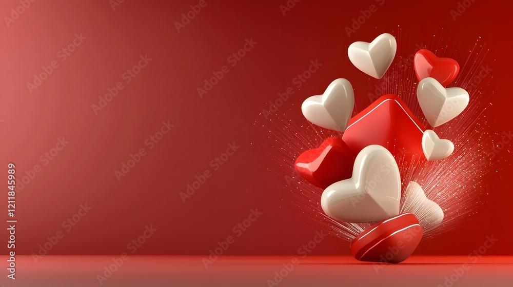 Poster Romantic Valentines Day Design with Floating 3D Hearts on Soft Pink Gradient Background Perfect for Festive Greeting Cards Invitations or