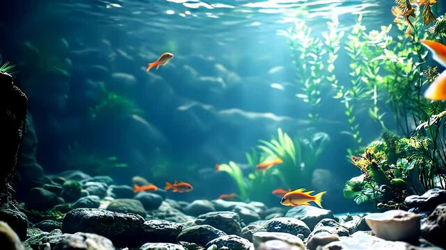 Tranquil Aquarium: Serene Underwater Scene with Colorful Fish and Lush Plants