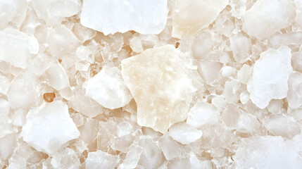 Close-up of coarse sea salt crystals, textured background for food or health packaging