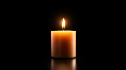 A solitary candle burns brightly against a dark background, casting a warm glow and creating a serene atmosphere, This image is ideal for themes of tranquility, meditation