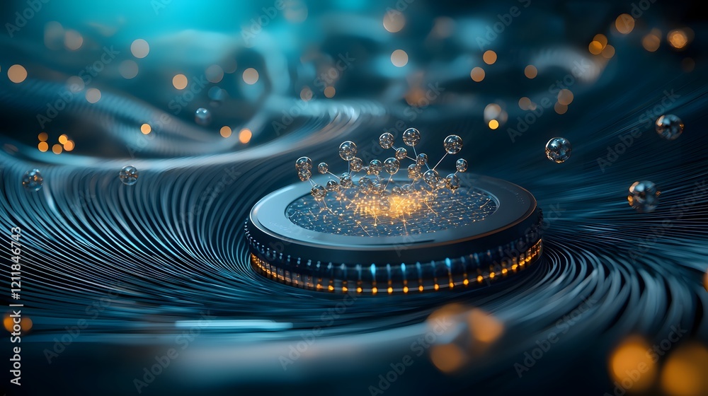 Poster Quantum Computing Visualizing Electromagnetic Resonance with Harmonic Oscillator Waves and Digital Abstract Backgrounds  of quantum computing technology