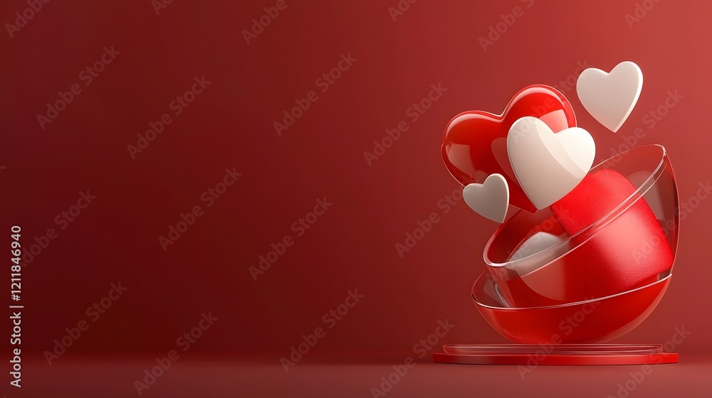 Poster luxurious 3d metallic hearts with a glossy sheen against a soft silky pink background creating an el