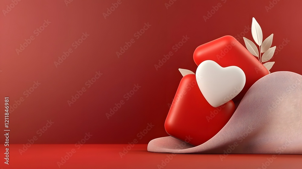Poster Shiny and Smooth 3D Heart Shapes Gently Placed on a Delicate Pink Fabric Texture Creating an Elegant Valentine s Day Wallpaper Design in High Definition