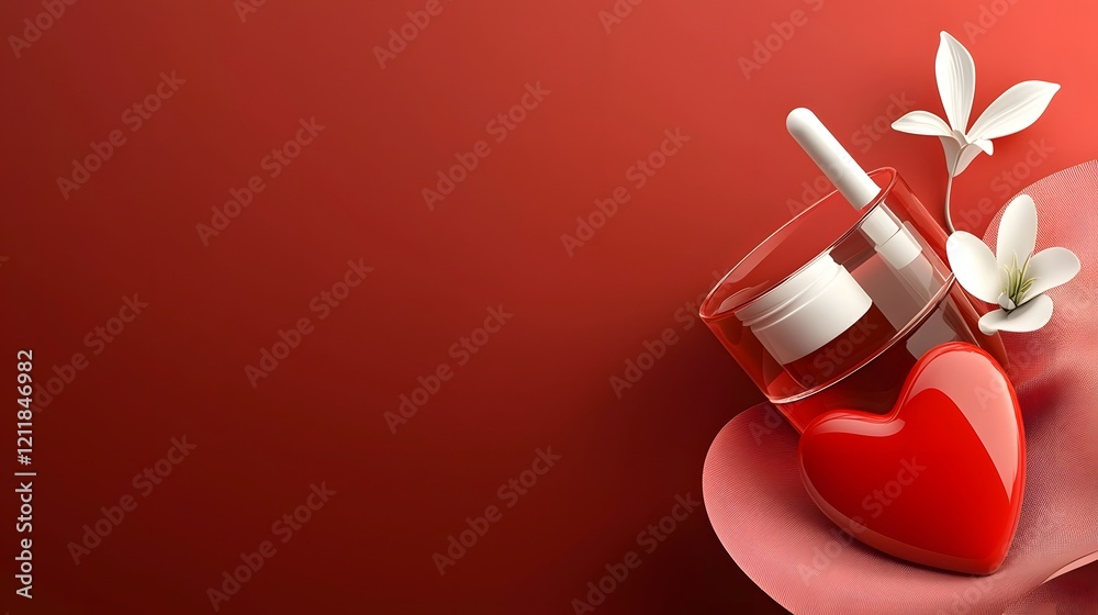 Poster Captivating shiny and smooth 3D heart shapes gently placed on a delicate pink fabric texture creating an elegant and romantic wallpaper backdrop for Valentine s Day