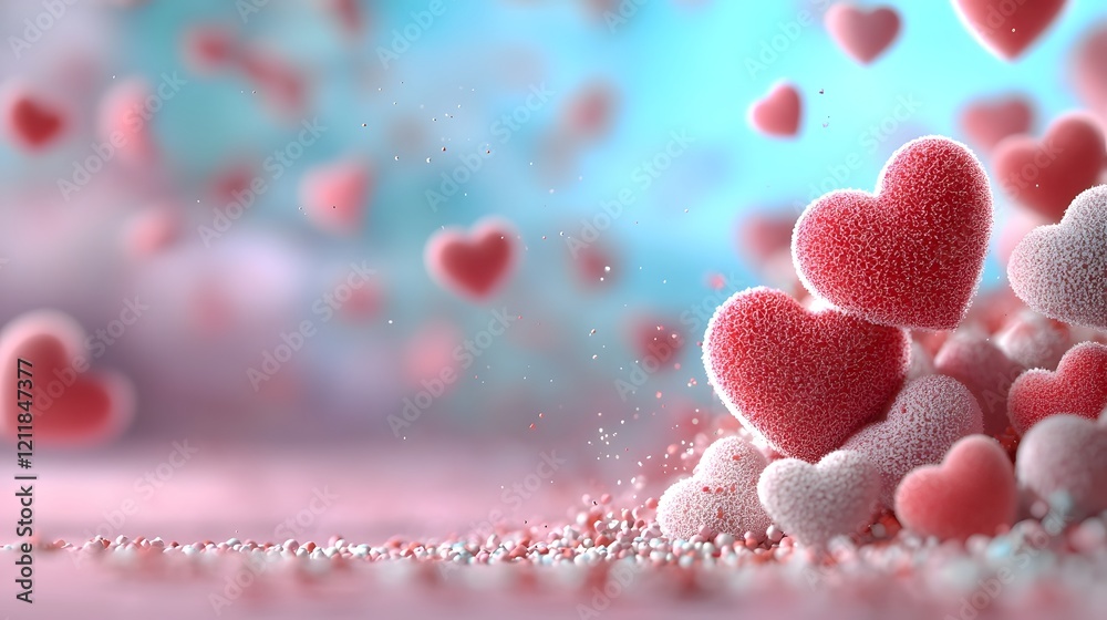Aufkleber playful and romantic 3d hearts floating with soft glowing effect on vibrant pink background cheerful
