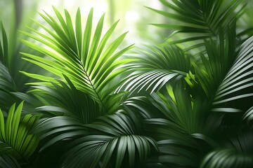Lush Tropical Foliage in Sunlit Jungle Setting for Nature Designs