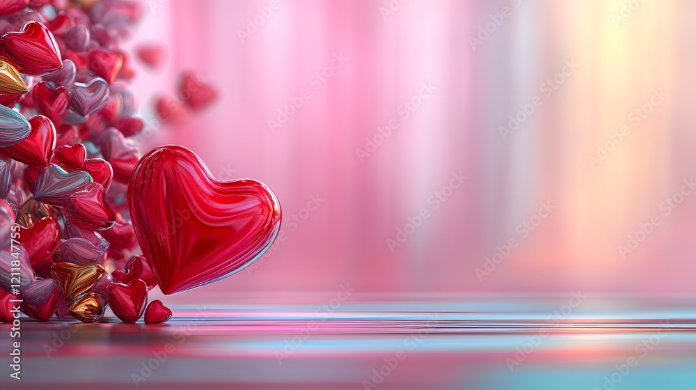 Aufkleber radiant valentine background featuring vibrant 3d hearts in shades of red magenta and gold on a glow