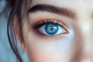Fototapeta premium Close-Up of a Blue Eye with Detailed Lash and Brow for Beauty and Photography Themes