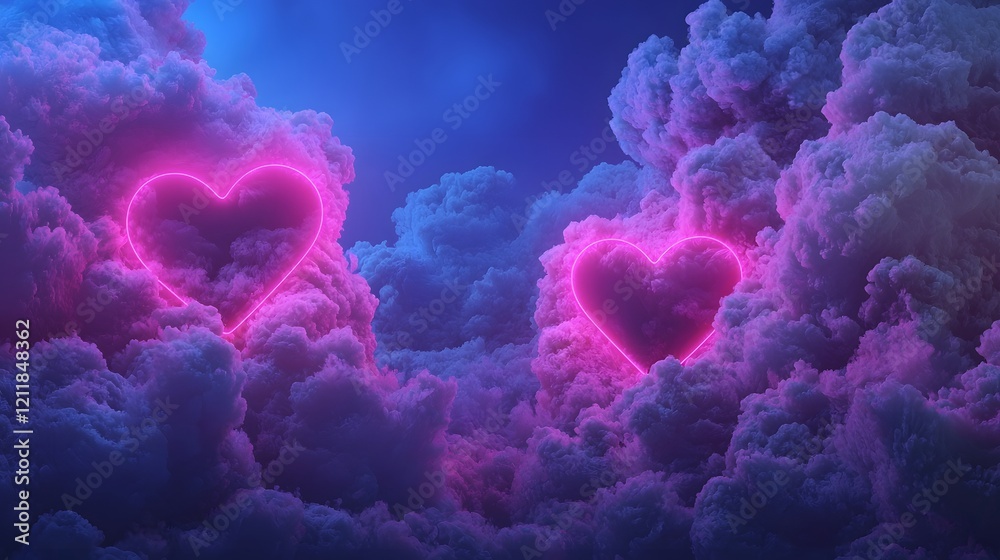 Poster mesmerizing and eye catching valentine s day background featuring neon style glowing hearts in shade