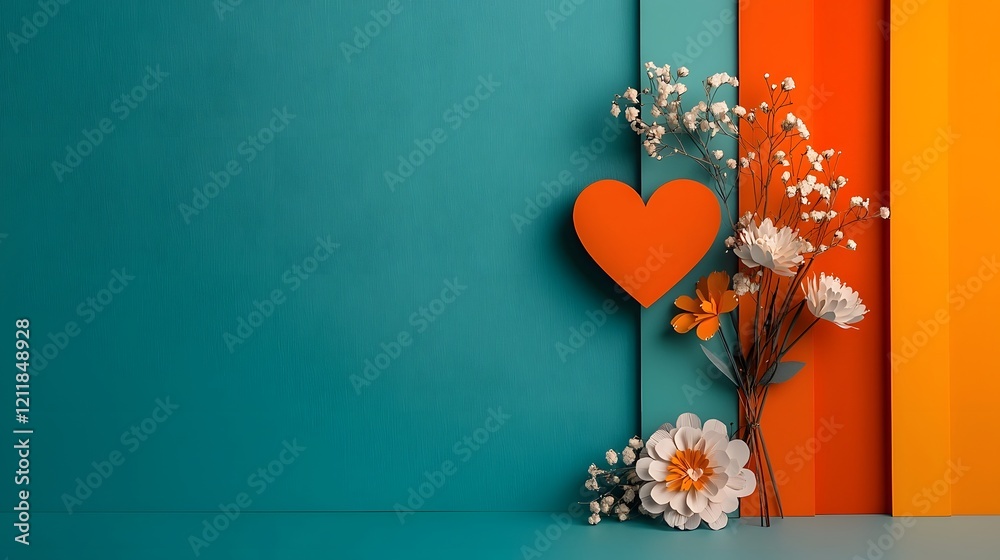 Aufkleber paper hearts with delicate floral designs placed on a colorful and dynamic backdrop creating a joyfu