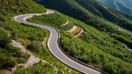 Fototapeta premium A beautiful curvy mountain greenery road 