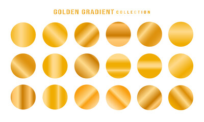 Golden gradients set. Metallic gold gradients. Elegant gold gradients collection.The texture of a smooth metal surface. A collection of gold metallic gradients. Vector illustration