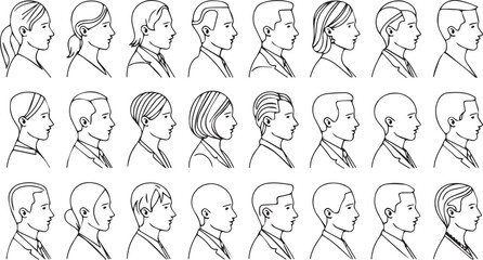 Obraz premium profile outlines featuring male and female head silhouettes in a line art