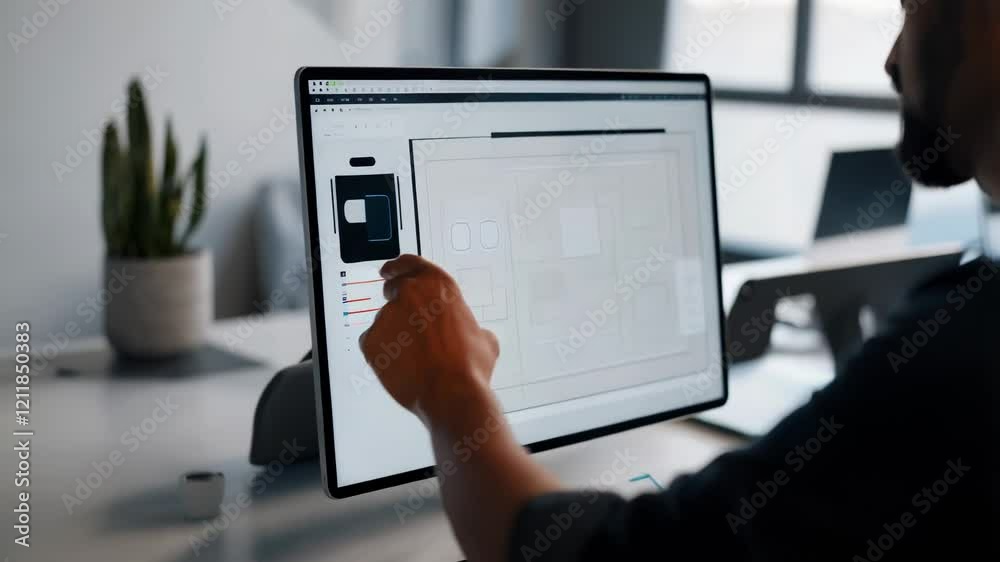Wall mural focused designer working on ui/ux design on a modern desktop computer