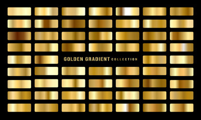 Golden gradients set. Metallic gold gradients. Elegant gold gradients collection.The texture of a smooth metal surface. A collection of gold metallic gradients. Vector illustration