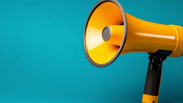 A vibrant yellow megaphone against a turquoise background, symbolizing communication.