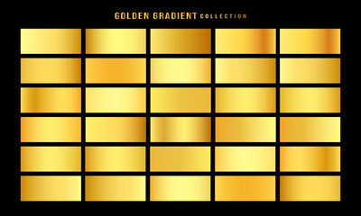 Golden gradients set. Metallic gold gradients. Elegant gold gradients collection.The texture of a smooth metal surface. A collection of gold metallic gradients. Vector illustration