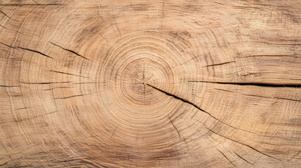 Naklejka premium Cross-section of tree trunk, showing growth rings and cracks, natural texture background for design projects
