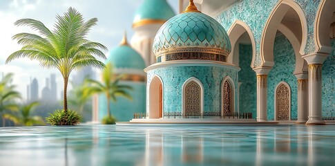 Naklejka premium islamic mosque muslims for prayers 3d illustration.