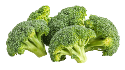 Fresh broccoli arranged together on a white background for healthy meal planning isolated on transparent background