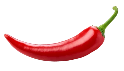 A vibrant red chili pepper isolated on a white background, perfect for culinary and ingredient presentations. Ideal for food-related projects.