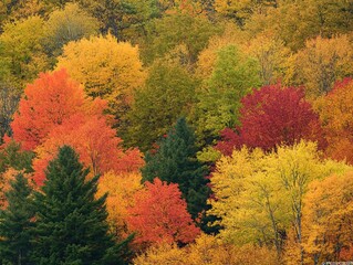 Fototapeta premium Autumn foliage hillside, vibrant colors, fall landscape, nature background, seasonal scenery