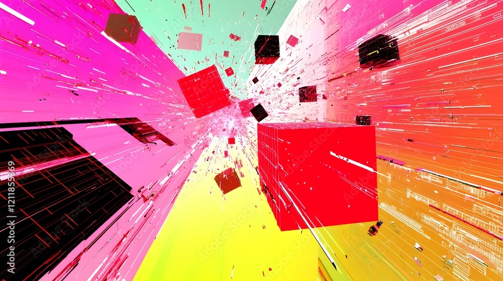 Poster visually striking digital depicting a quantum computing model simulating the annihilation of quark a