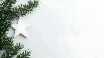 Festive winter star and pine branch on light background, ideal for holiday greeting cards