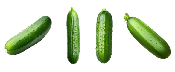 Four fresh cucumbers on a red background