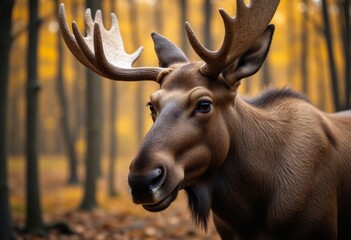 Moose with large antlers in the forest