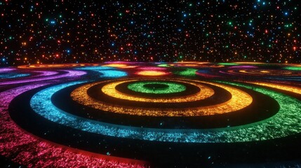 Abstract Cosmic Rings and Starry Background with Colorful Galaxy Light